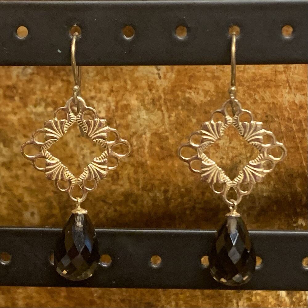 14K Yellow Gold and Smoky Topaz Dangle/Drop Earrings by ZRW Made in Israel